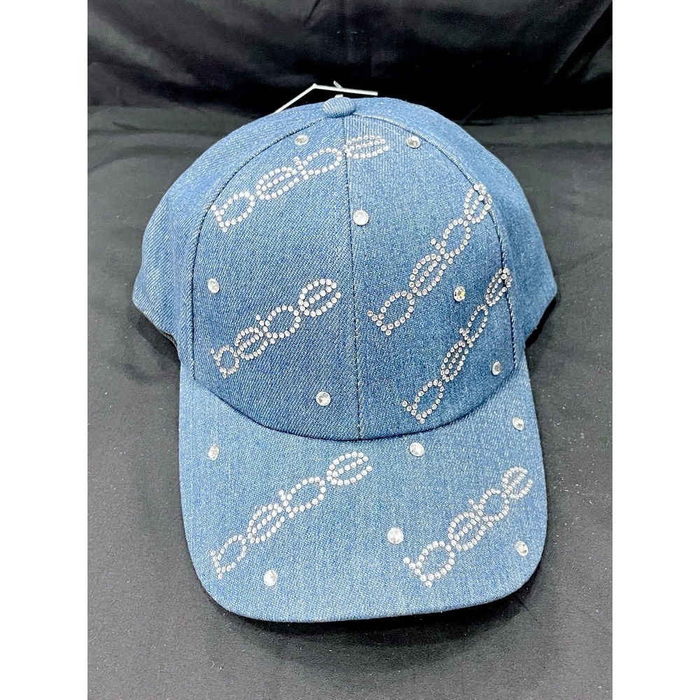 NWT Bebe Rhinestone Denim‎ Baseball Hat Blue All Over Bling Logo Cap Y2K